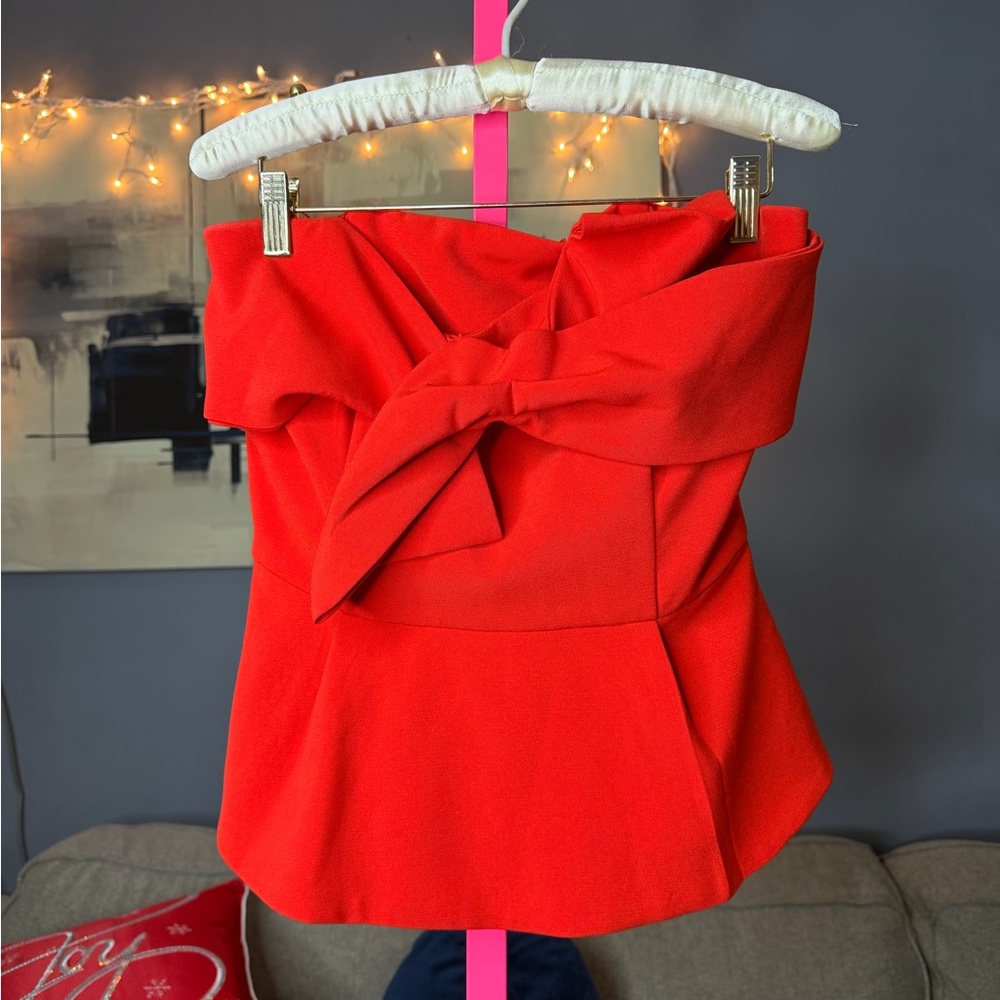 Anthropology Adelyn Rae Red Strapless Bow Top Size Small ✨ - Picture 2 of 6